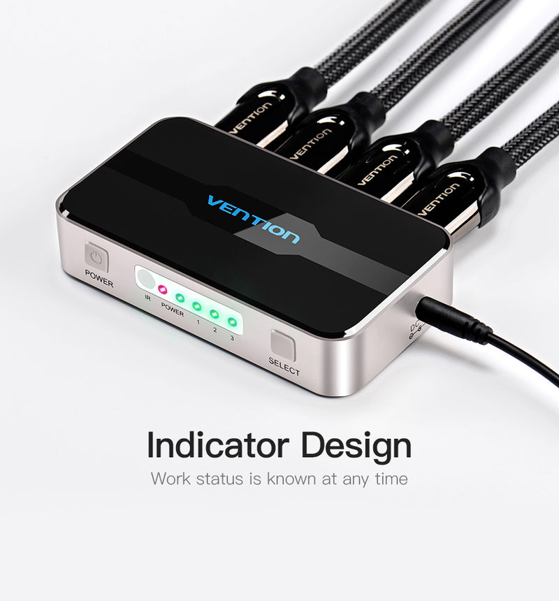 Vention 3-in-1 Out HDMI Switcher (Gray Aluminum Alloy Type, Blue Aluminum Alloy Type)