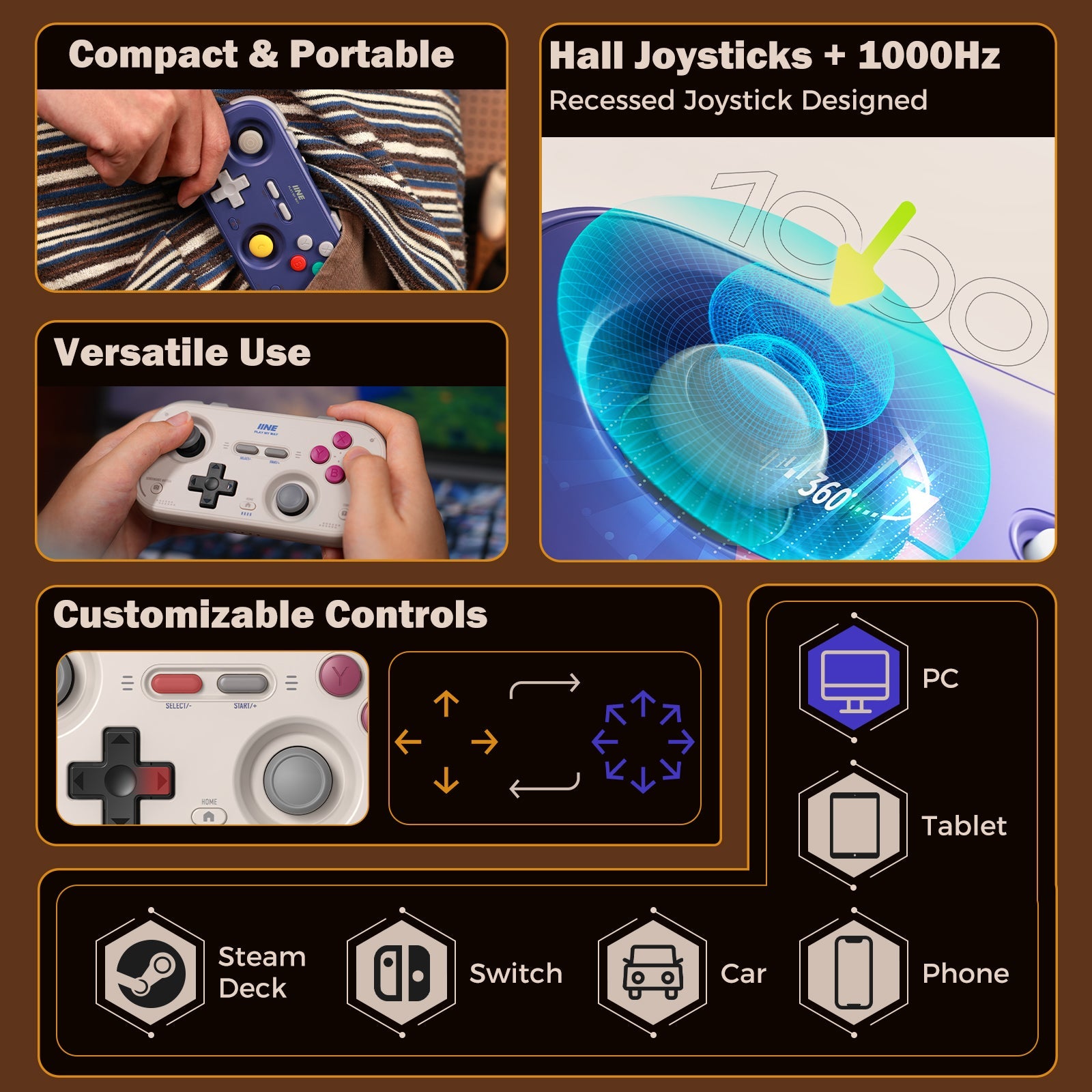 IINE Palm-Sized Retro Chronos Controller for Nintendo Switch