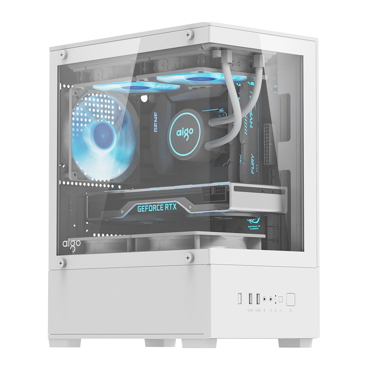 Aigo C196M Standard M-ATX Chassis Tempered Glass Side Panel with 3xCL12 Fans PC Case