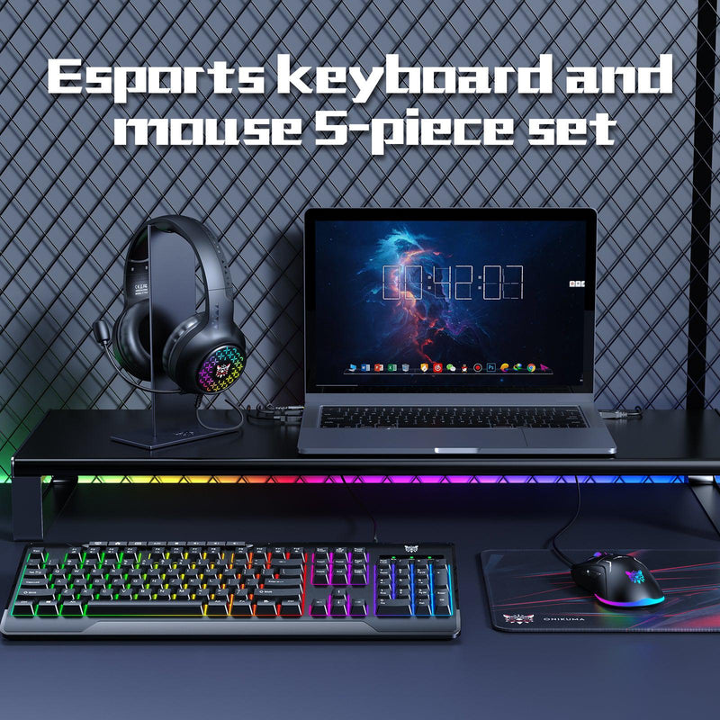 Onikuma TZ5006 5-in-1 RGB Wired Keyboard / Mouse/ Mouse Pad / Headset / Headset Stand Gaming Combo