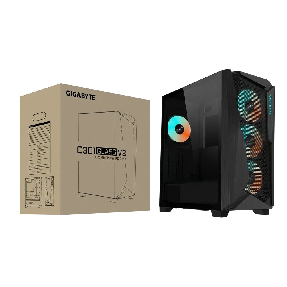 Gigabyte C301 V2 Tempered Glass RGB Mid-Tower 4X ARGB PWM Fan ATX Case