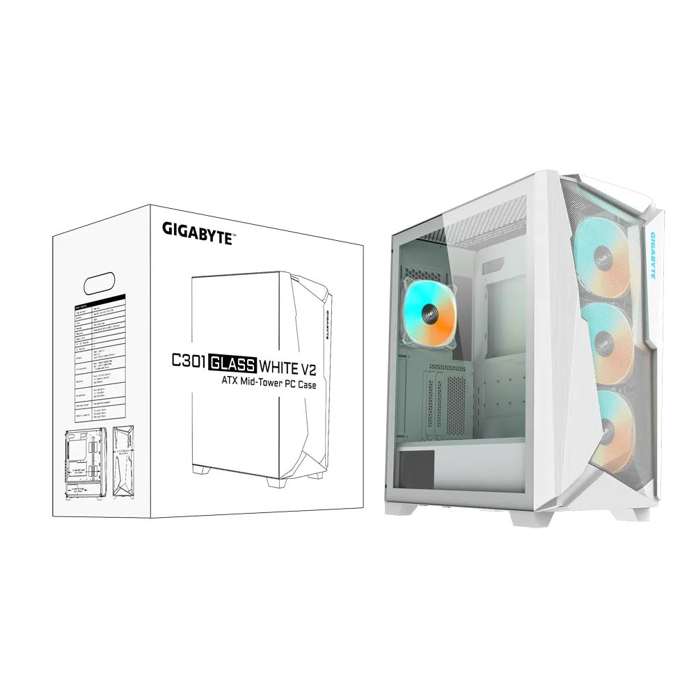 Gigabyte C301 V2 Tempered Glass RGB Mid-Tower 4X ARGB PWM Fan ATX Case