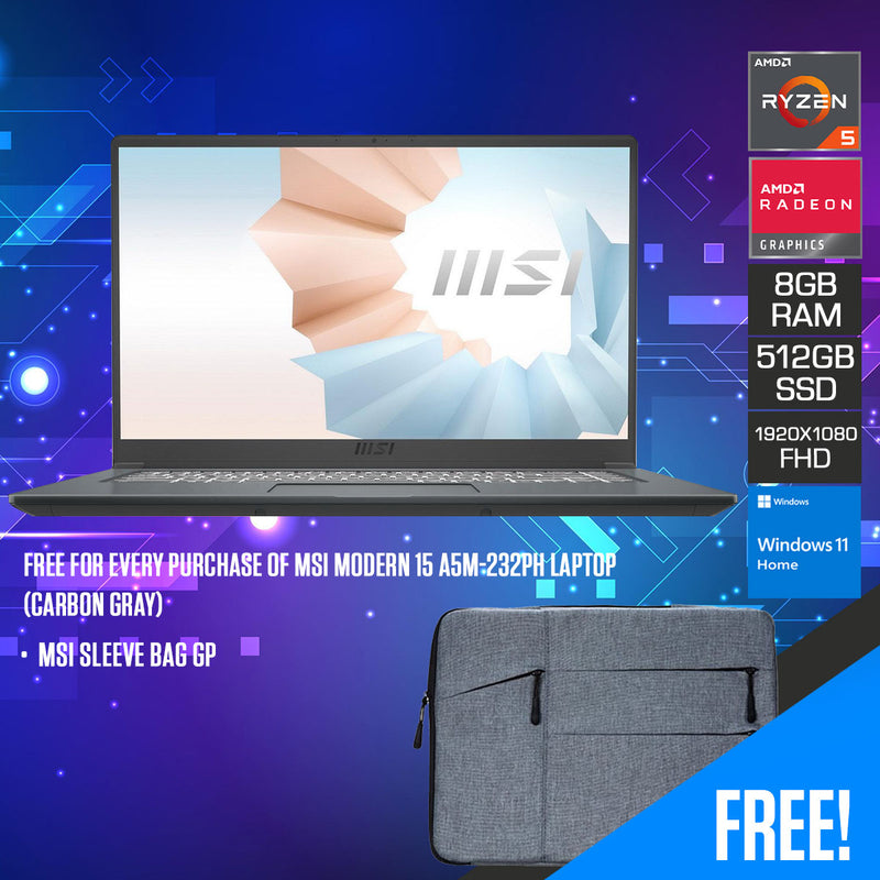 MSI MODERN 15 A5M-232PH LAPTOP (CARBON GRAY)