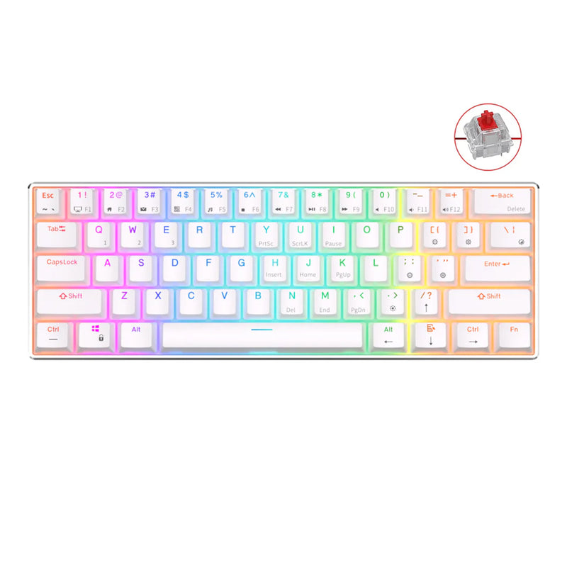 Royal Kludge RK61 Pro Tri-Mode RGB 61 Keys Hot Swappable Mechanical Keyboard Silver/White (Gateron Red Switch) - DataBlitz