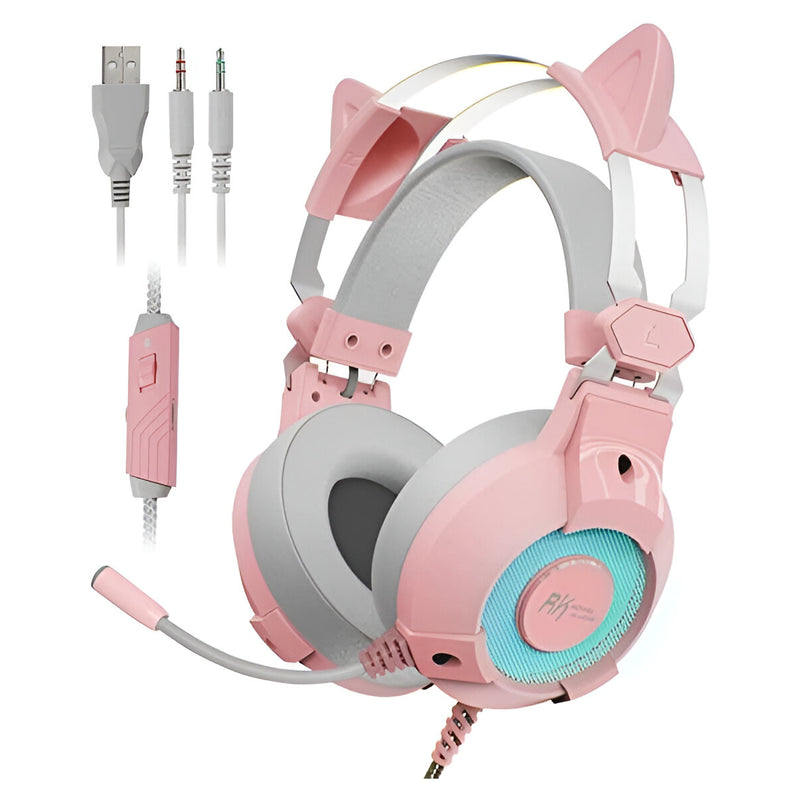 Royal Kludge RK-E9000 With Mic Noise Cancelling RGB Lights Gaming Headset (Pink)