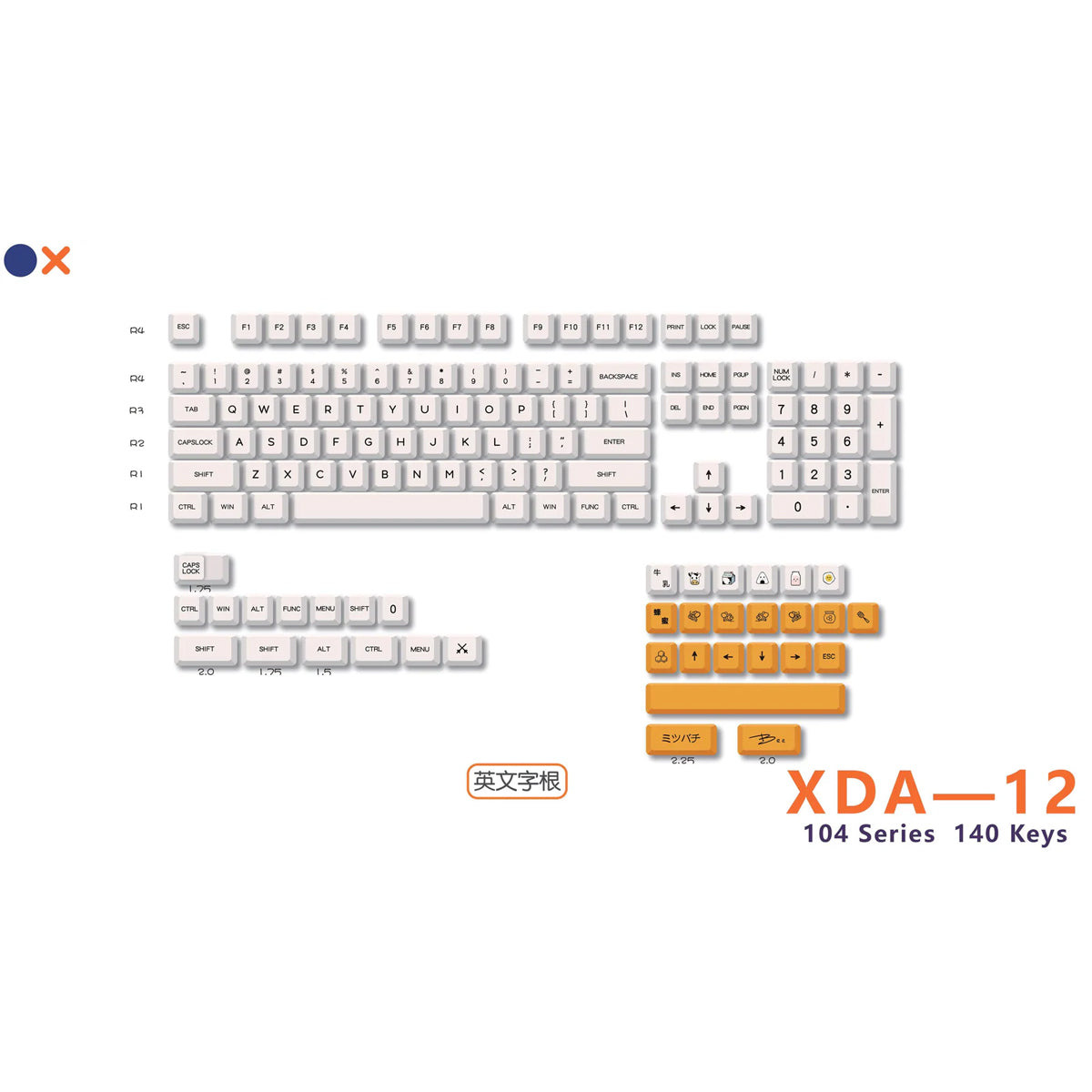 Royal Kludge PBT Keycaps 140 Keys XDA-12