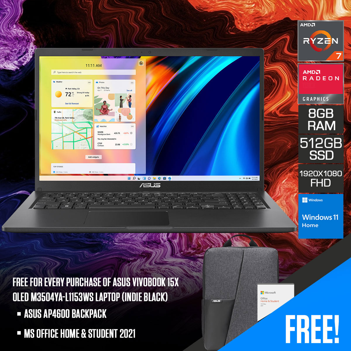 Asus Vivobook 15X OLED M3504YA-L1153WS Laptop (Indie Black)
