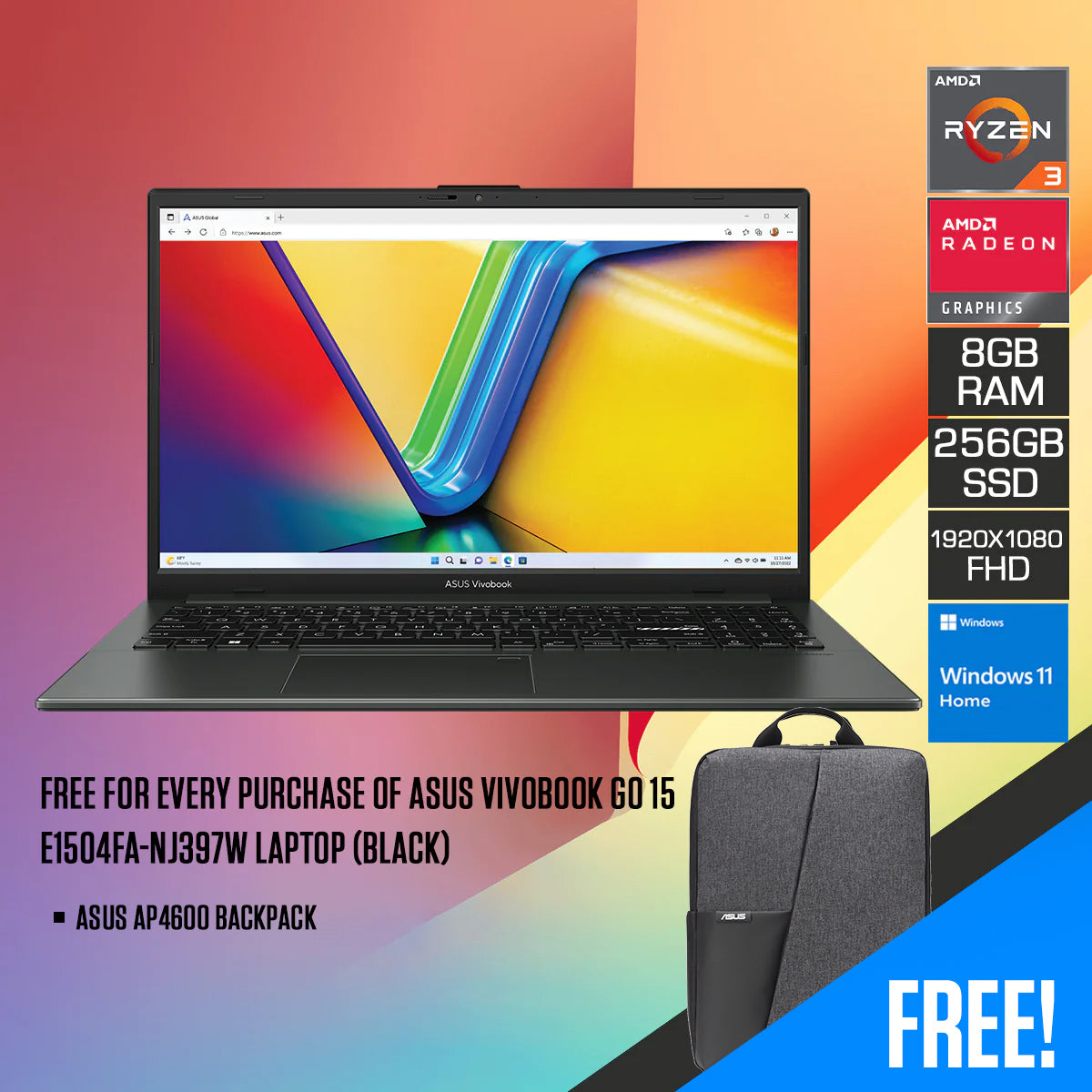 Asus Vivobook Go 15 E1504FA-NJ397W Laptop (Black)