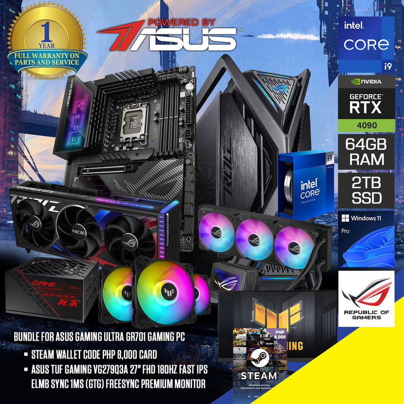 Asus Gaming Ultra GR701 Gaming PC | Intel i9 14900K | 64GB RAM | 2TB SSD | RTX 4090 | Windows 11 Pro | Steam Wallet Code PHP 8,000 Card Bundle