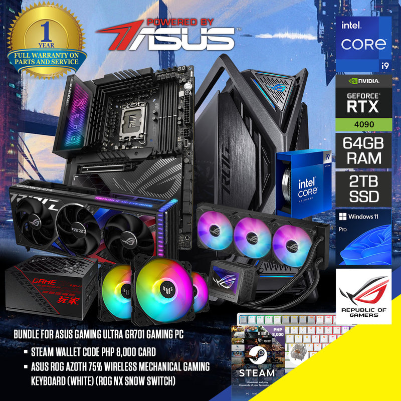 Asus Gaming Ultra GR701 Gaming PC | Intel i9 14900K | 64GB RAM | 2TB SSD | RTX 4090 | Windows 11 Pro | Steam Wallet Code PHP 8,000 Card Bundle