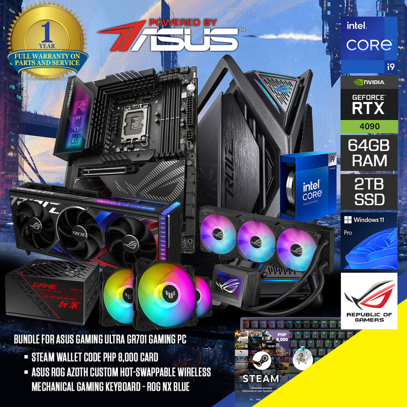 Asus Gaming Ultra GR701 Gaming PC | Intel i9 14900K | 64GB RAM | 2TB SSD | RTX 4090 | Windows 11 Pro | Steam Wallet Code PHP 8,000 Card Bundle