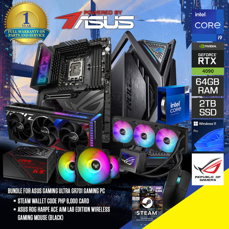 Asus Gaming Ultra GR701 Gaming PC | Intel i9 14900K | 64GB RAM | 2TB SSD | RTX 4090 | Windows 11 Pro | Steam Wallet Code PHP 8,000 Card Bundle