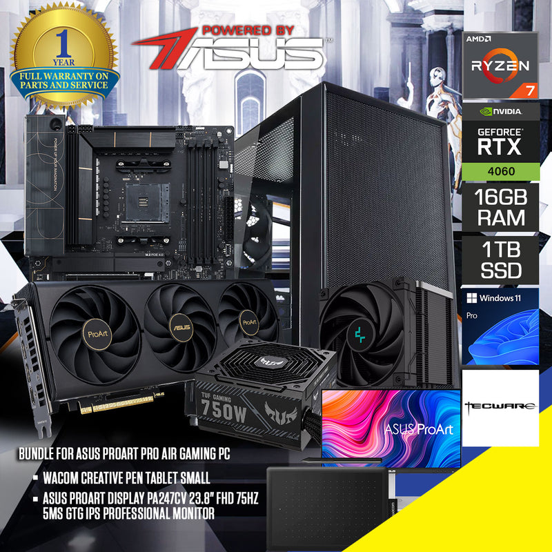 Asus Proart Pro Air Gaming PC | AMD RYZEN 7 5700X | 16GB RAM | 1TB SSD | RTX 4060 | Windows 11 Pro | Wacom Creative Pen Tablet Small (CTL-472/K0-C) Bundle
