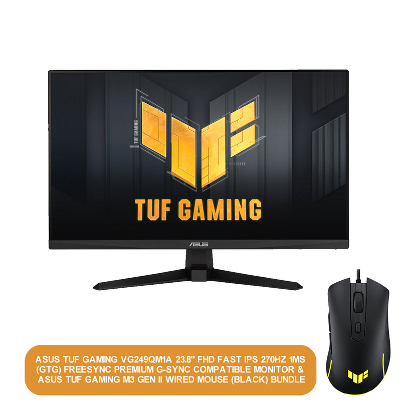 Asus TUF Gaming VG249QM1A 23.8" FHD Fast IPS 270HZ 1MS (GTG) Freesync Premium G-Sync Compatible Monitor | Asus TUF Gaming M3 GEN II Wired Mouse (Black) Bundle