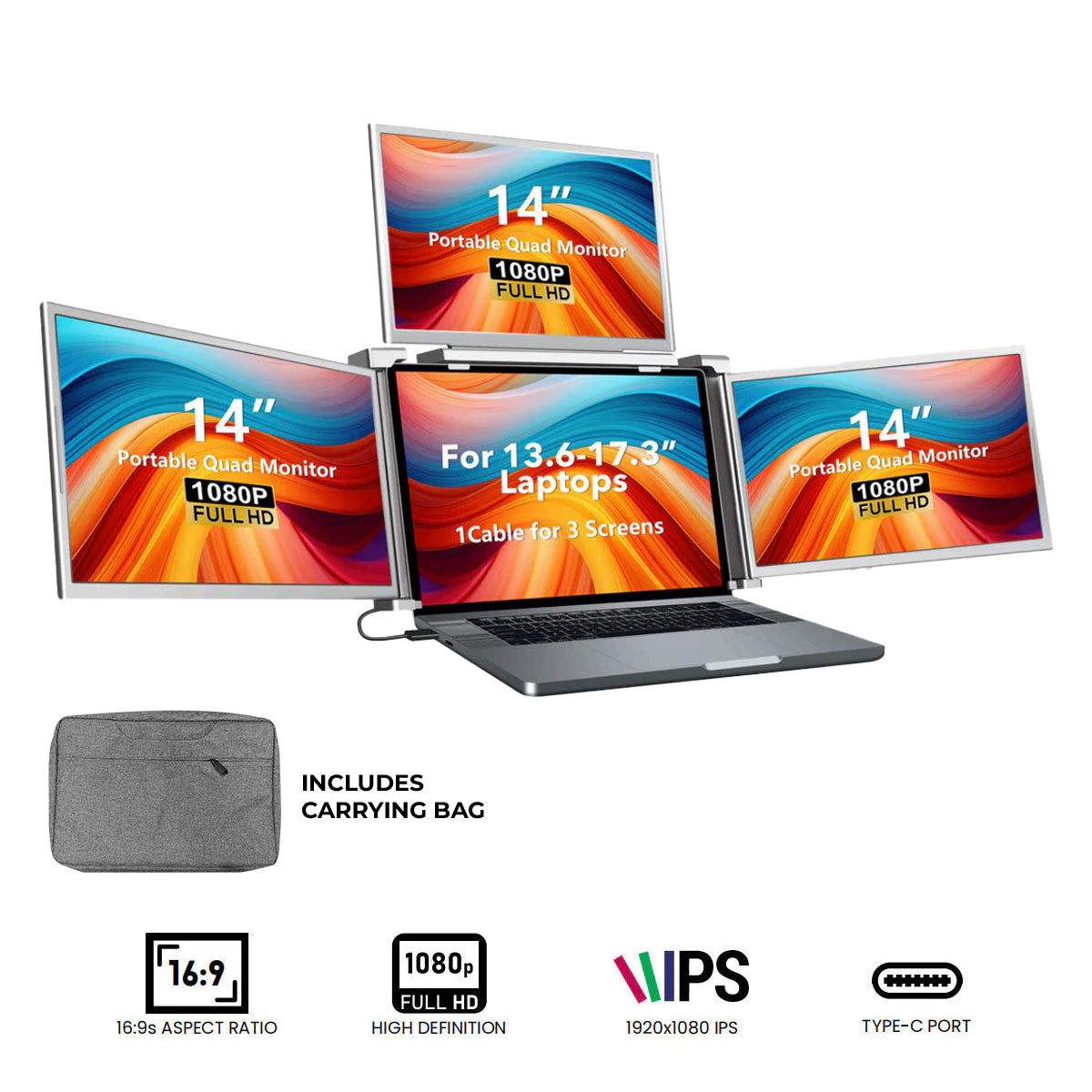 Juno S680 14" FHD (1920x1080) 60.67Hz 16.67ms IPS Portable Quad Monitor