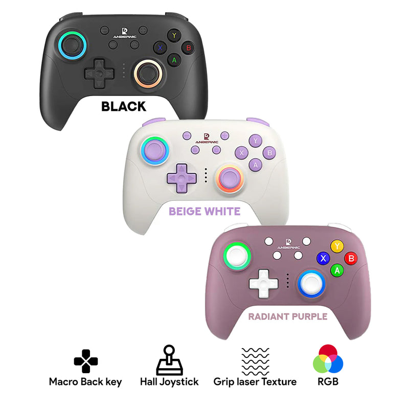 Anbernic RG P01 Tri-Mode Game Controller for PC/ Steam/ Switch/ Android/ iOS (Black, Beige White, Radiant Purple)