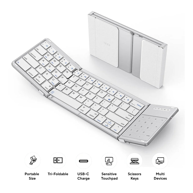 SODI B077T 65 Keys Wireless Foldable Keyboard with Touchpad (Silver)