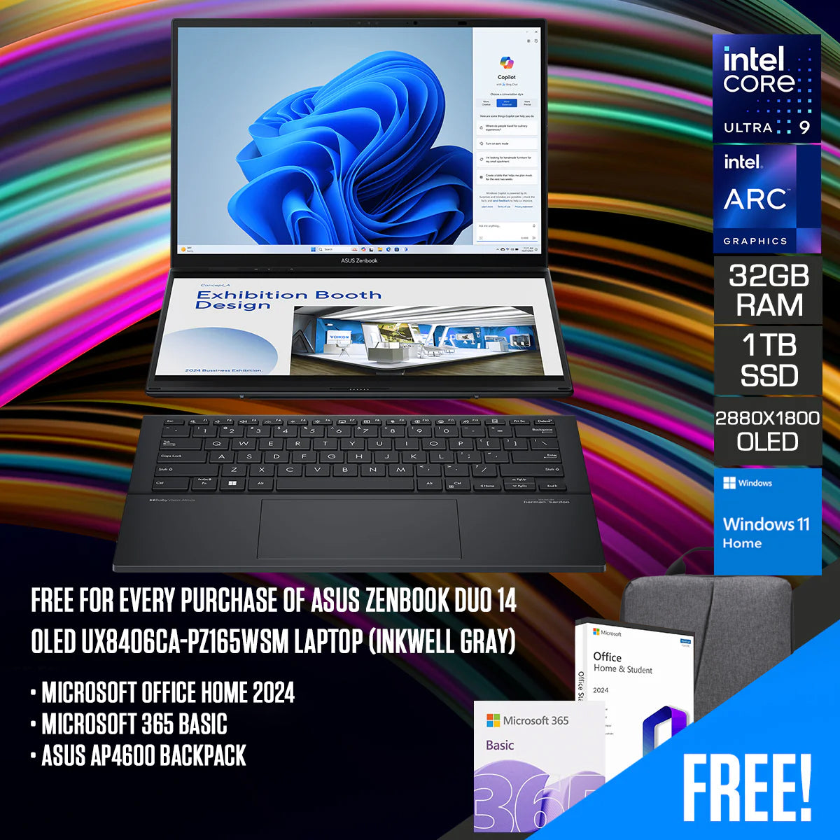 Asus Zenbook Duo 14 OLED UX8406CA-PZ165WSM Laptop (Inkwell Gray)