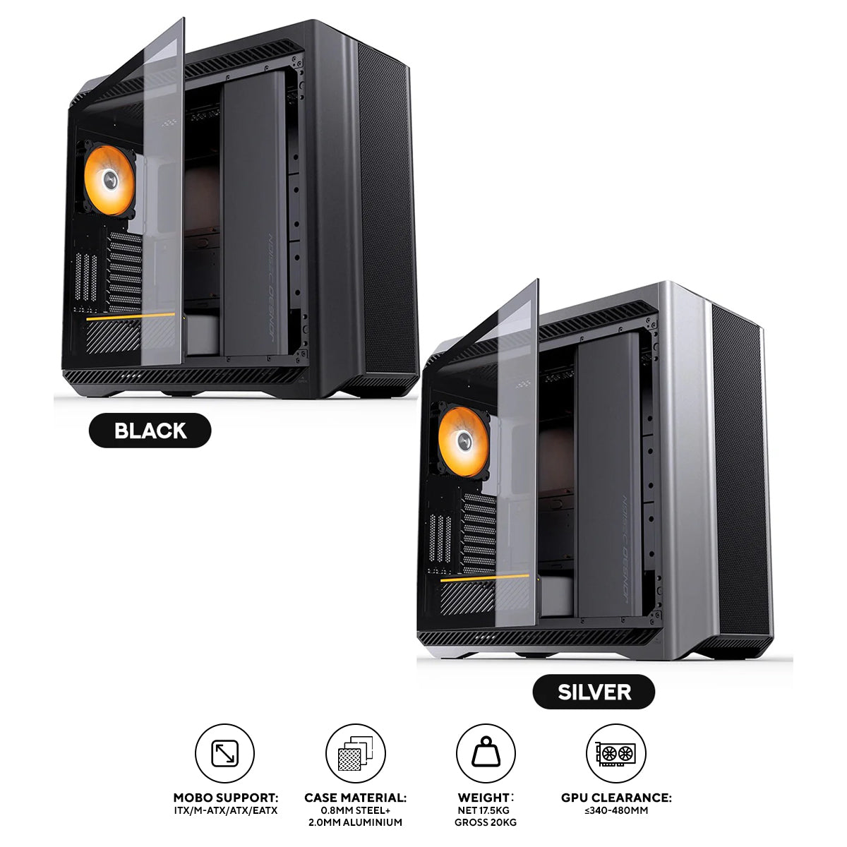 Jonsbo D500 E-ATX Computer Case (Black, Silver)