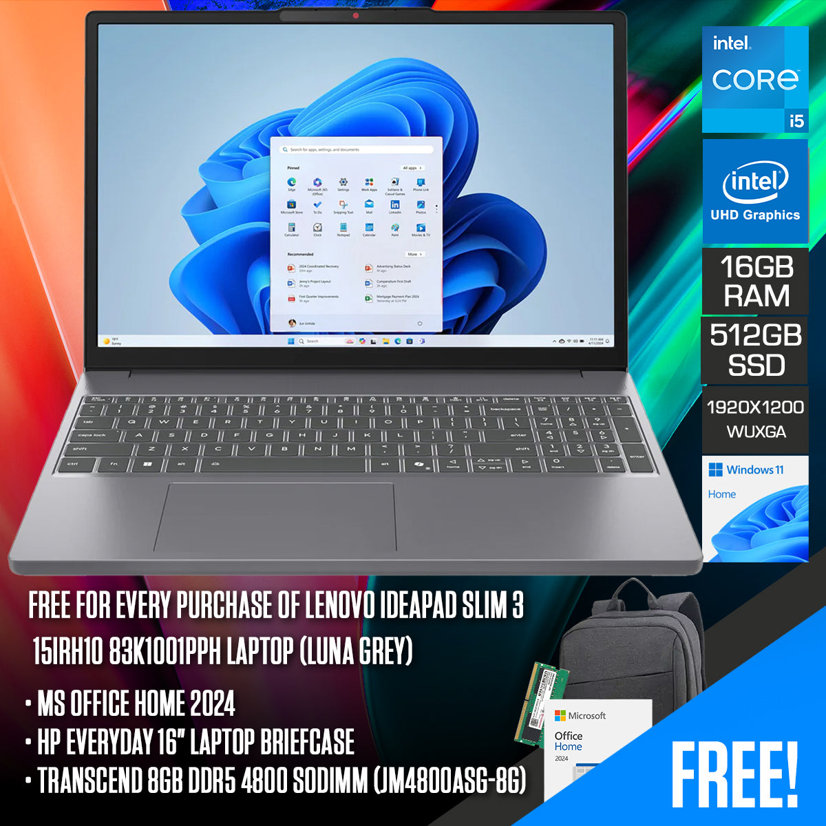 Lenovo IdeaPad Slim 3 15IRH10 83K1001PPH Laptop (Luna Grey) | DataBlitz