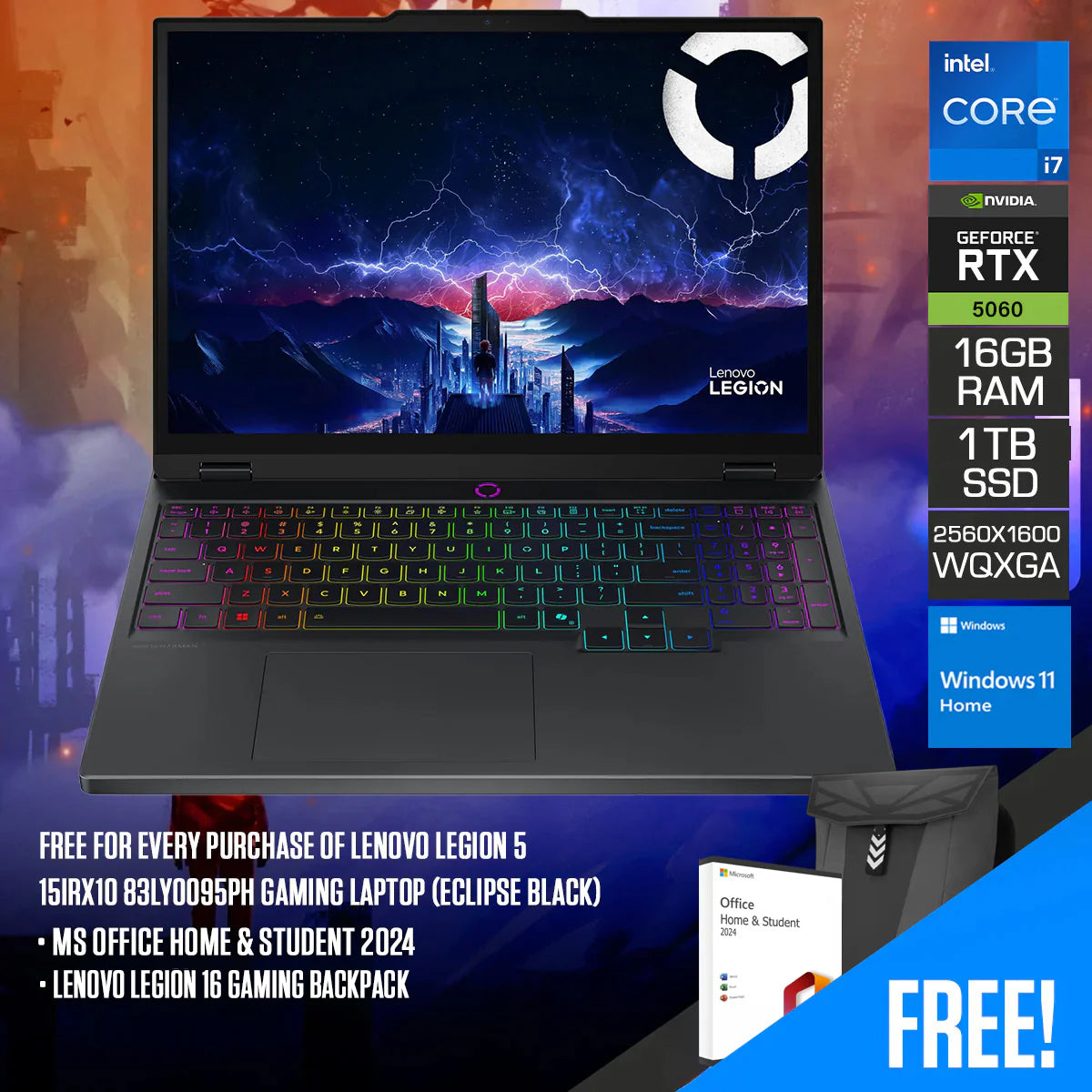 Lenovo Legion 5 15IRX10 83LY0095PH Gaming Laptop (Eclipse Black)