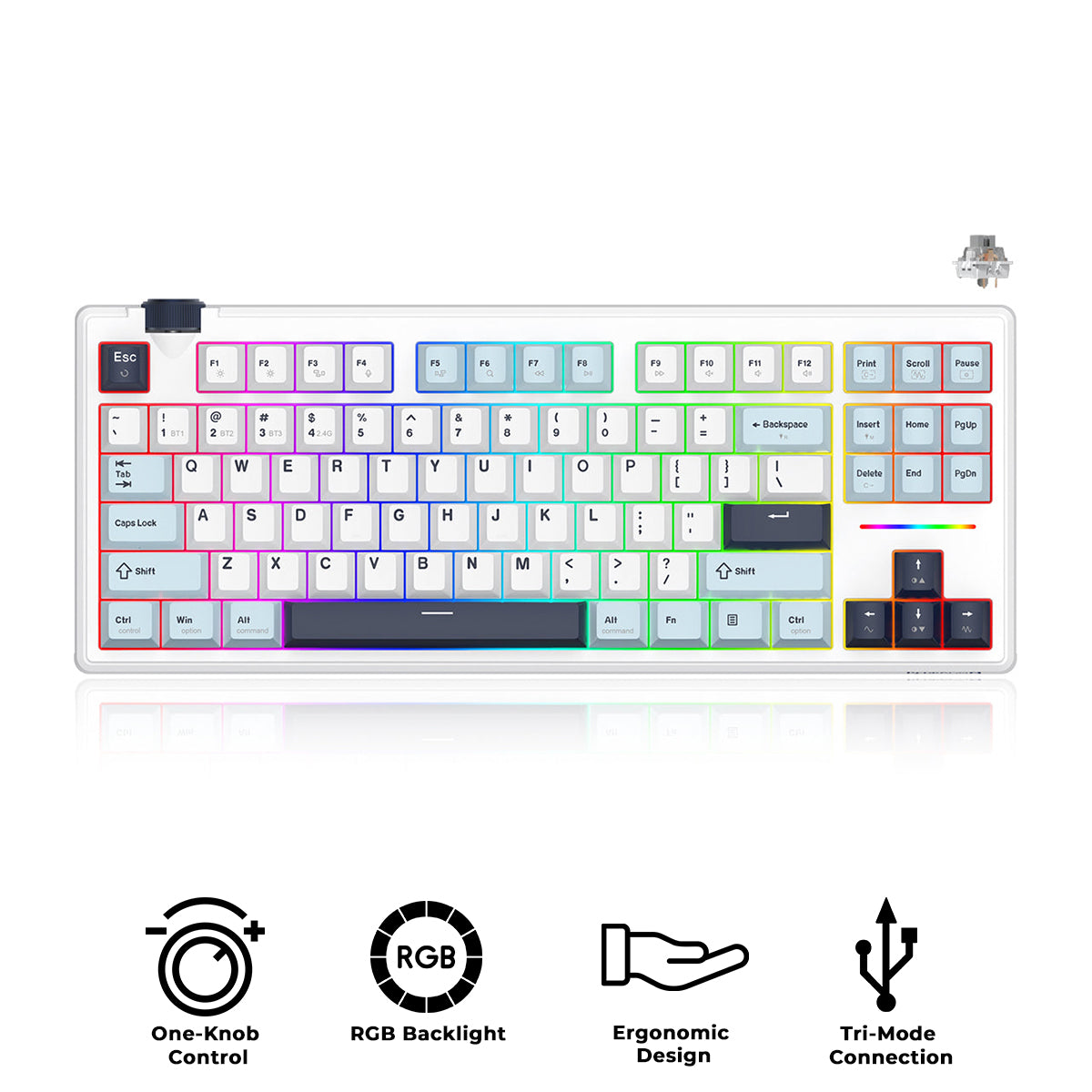 Redragon Cyclone Pro K716 RGB Hot-Swappable Gasket Mounted TKL Horizontal Knob Mechanical Keyboard (RPC Linear Switch) (White/Light Blue/Dark Blue)