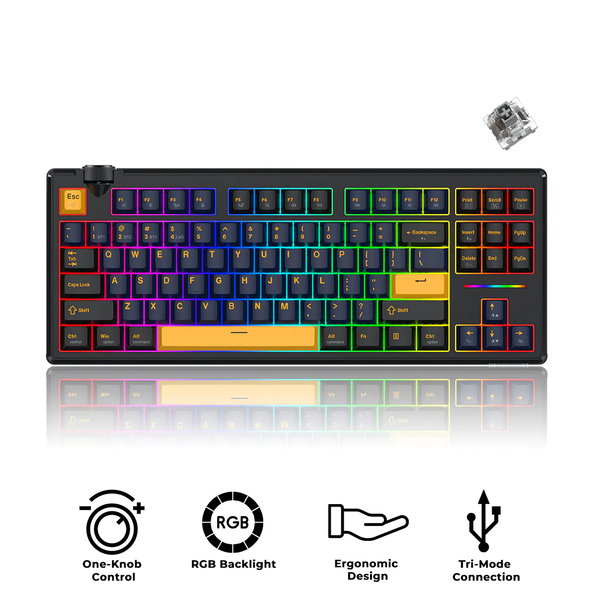 Redragon Cyclone Pro K716 RGB Hot-Swappable Gasket Mounted TKL Horizontal Knob Mechanical Keyboard (RPC Linear Switch) (Black/Dark Blue/Yellow)