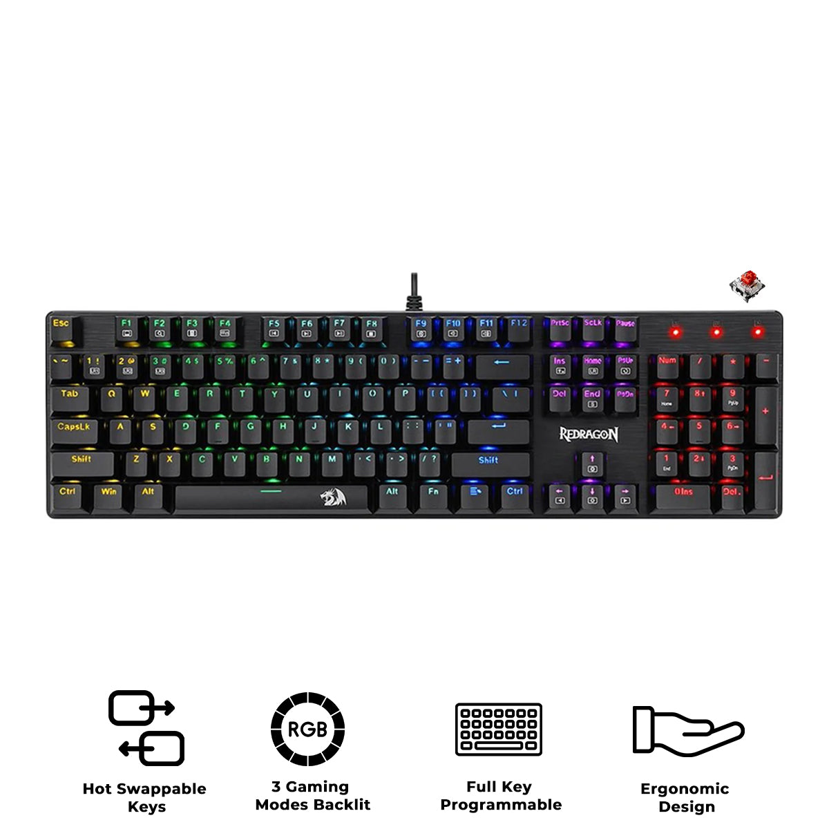 Redragon Sindri K671 RGB Hot-Swappable Full Sized Wired Mechanical Gaming Keyboard (Dust-Proof Red Switch) (Black)
