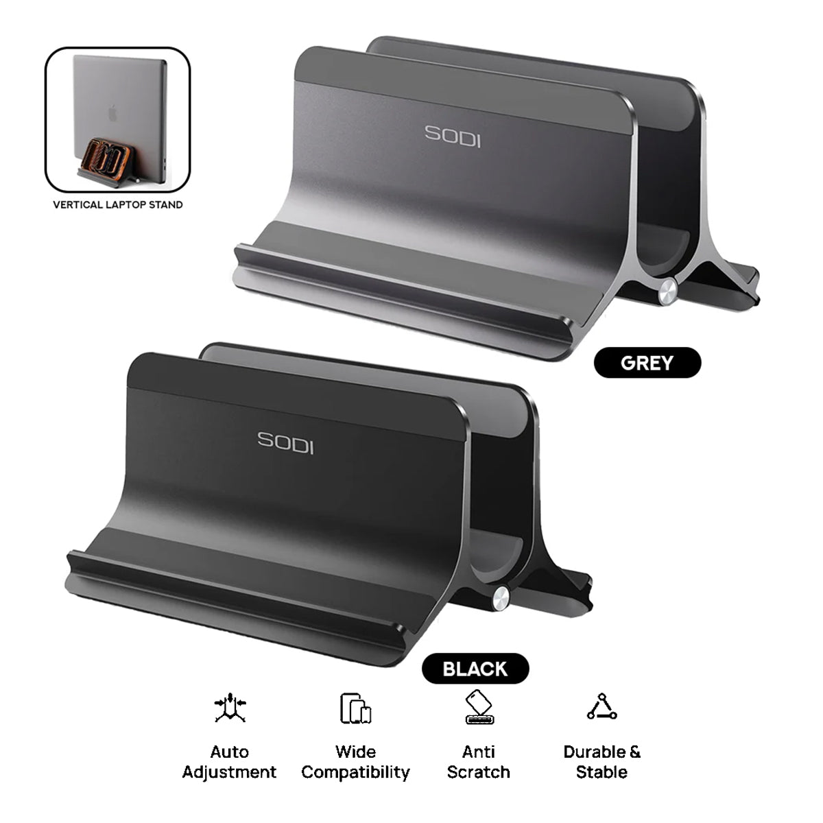 SODI ST02 Aluminum Gravity Holder for MacBook (Grey, Black)
