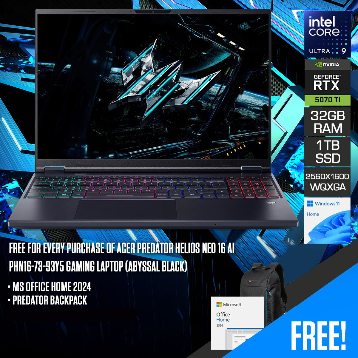 Acer Predator Helios Neo 16 AI PHN16-73-93Y5 Gaming Laptop (Abyssal Black