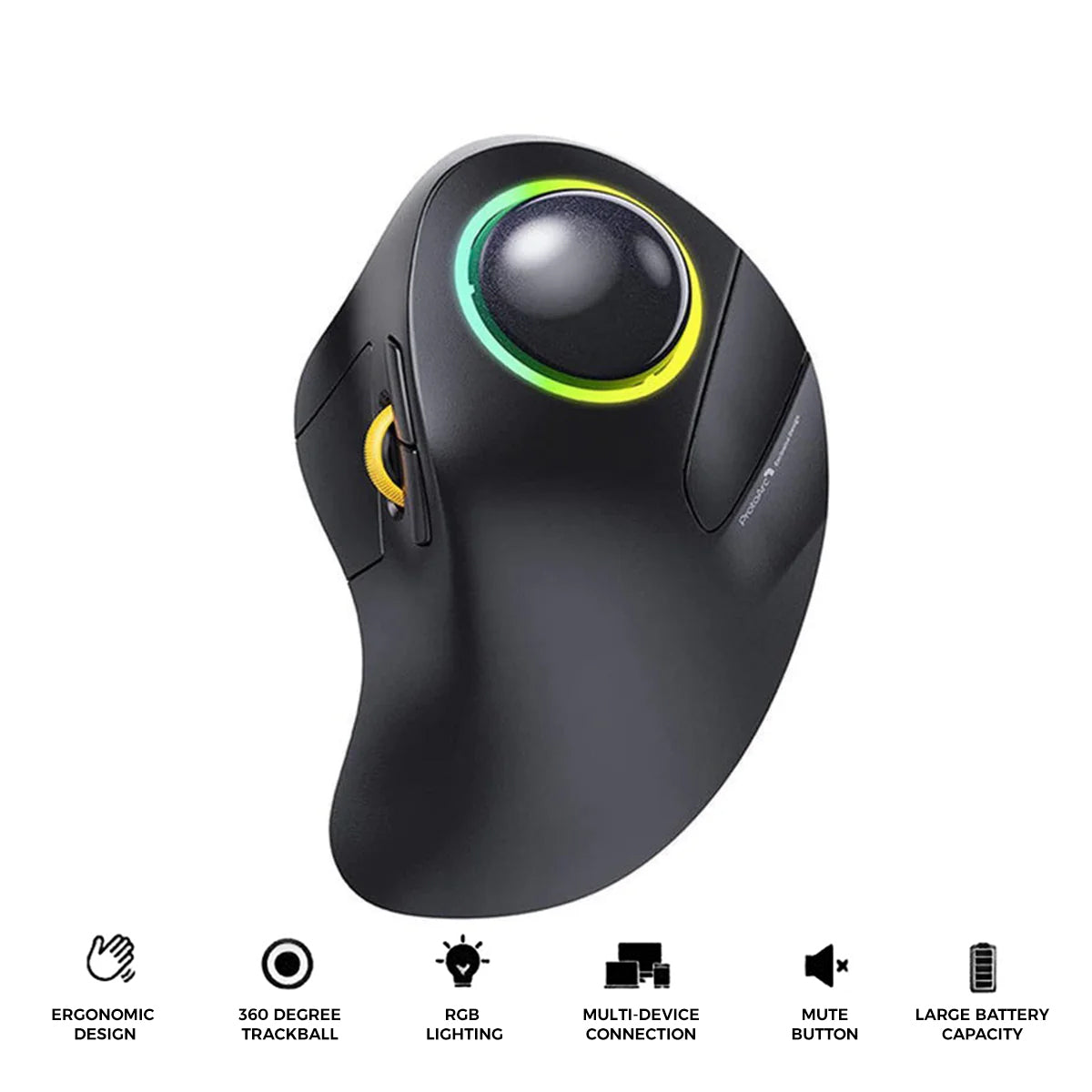 ProtoArc EM03 RGB Rechargeable Trackball Mouse (Black + Grey Ball) (CP012827)
