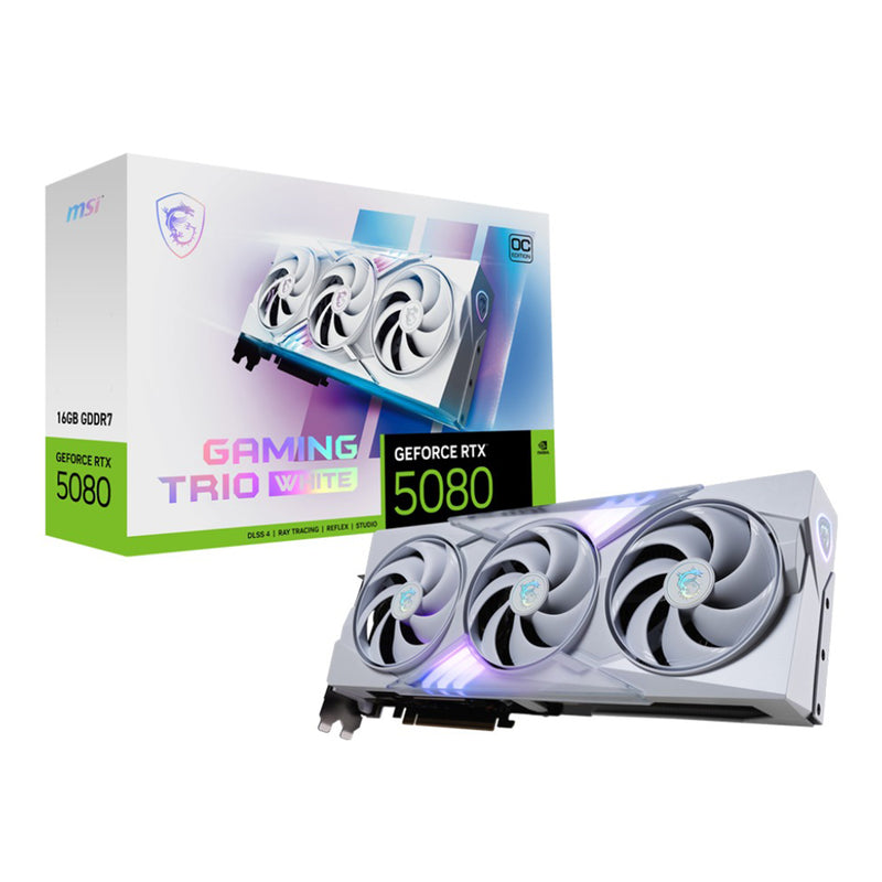 MSI Geforce RTX 5080 16GB GDDR7 Gaming Trio OC Graphics Card (White)
