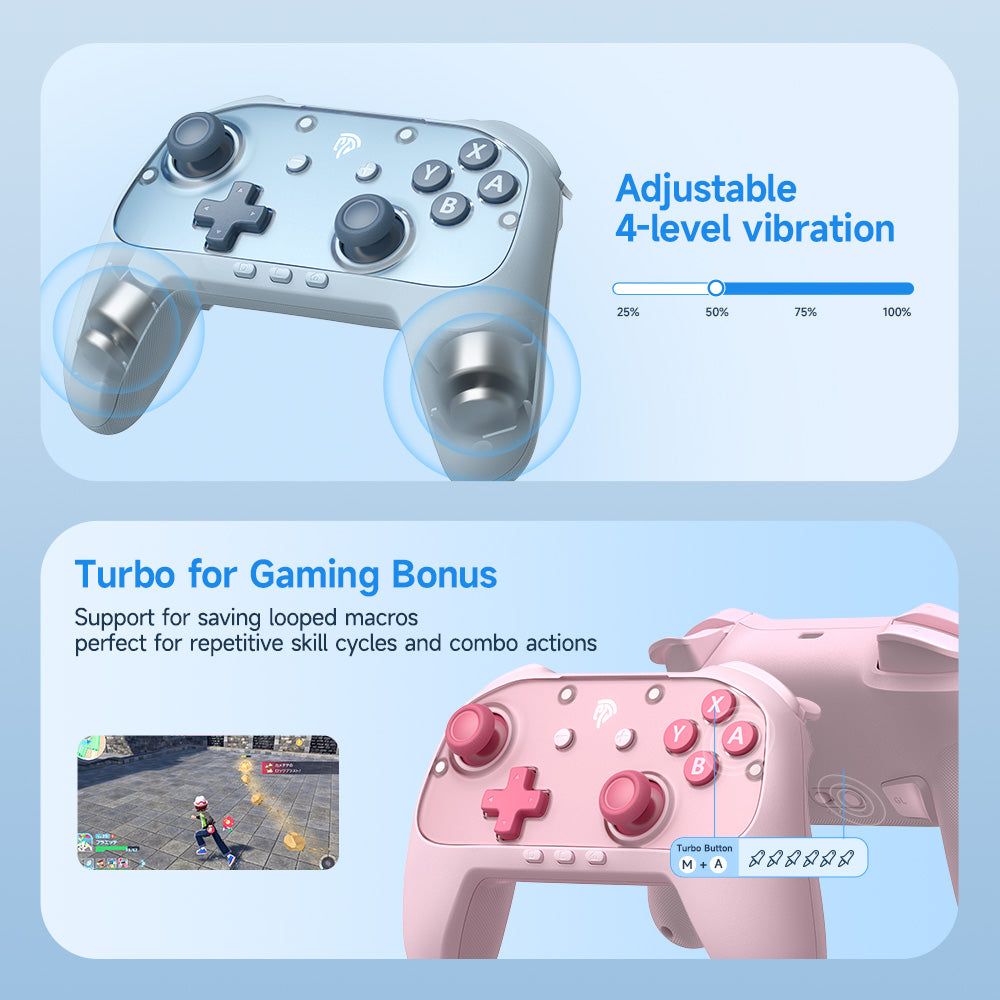 EasySMX S10 Lite Gaming Controller with Hall Effect Microswitch 9-Axis Precision for Nintendo Switch 2/PC/SteamDeck/iOS/Android (Black, Blue, Pink)
