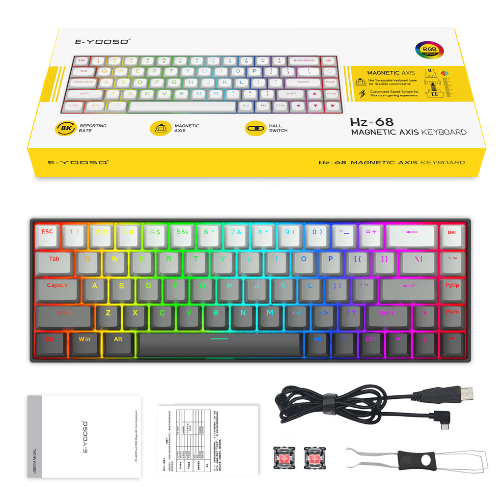 E-Yooso HZ-68 RGB 68-Keys Hot-Swappable Mechanical Keyboard Gradient ...