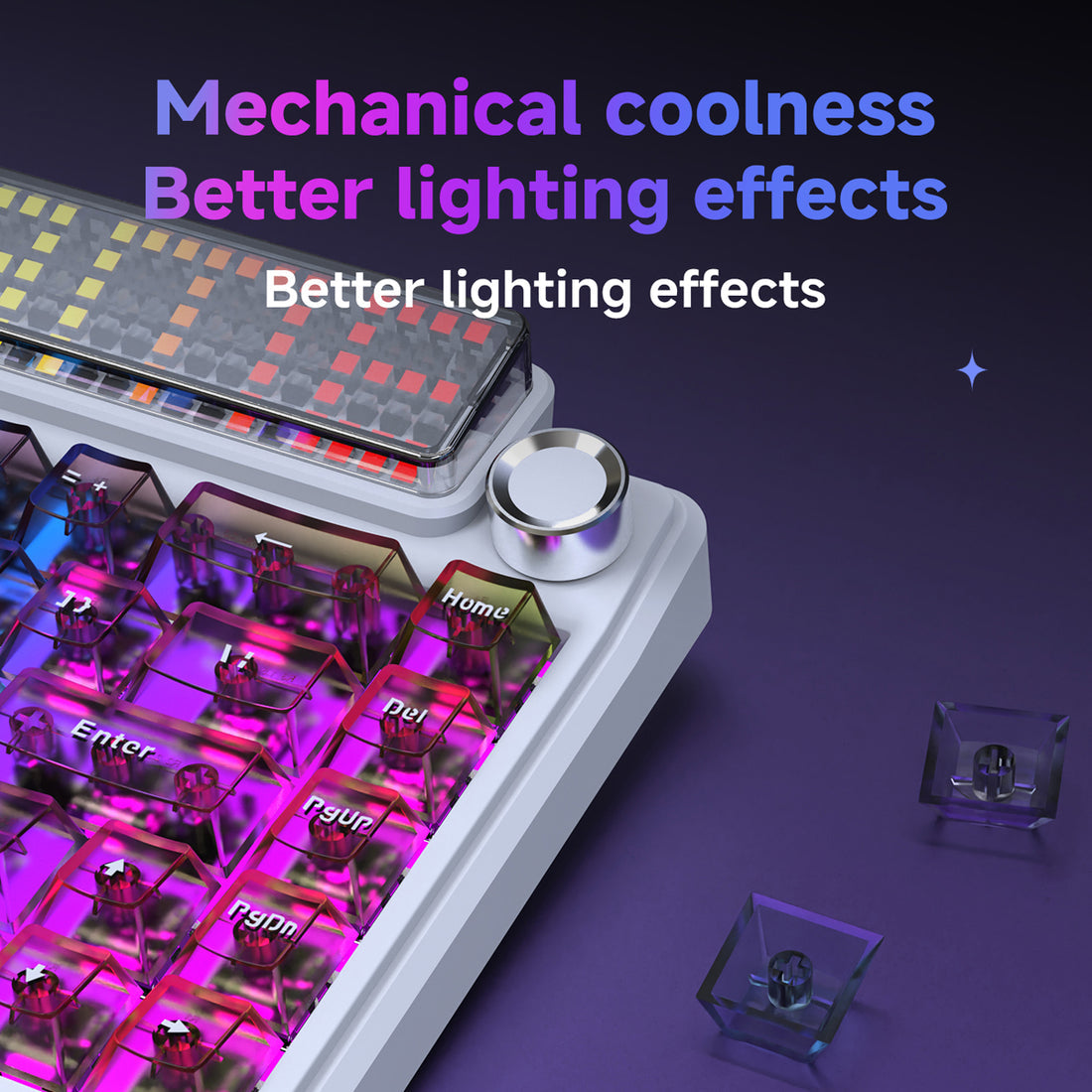 Ajazz Pixel68 Dot Matrix Large Screen RGB Tri-Mode Mechanical Keyboard (Black) (White Peach Switch)