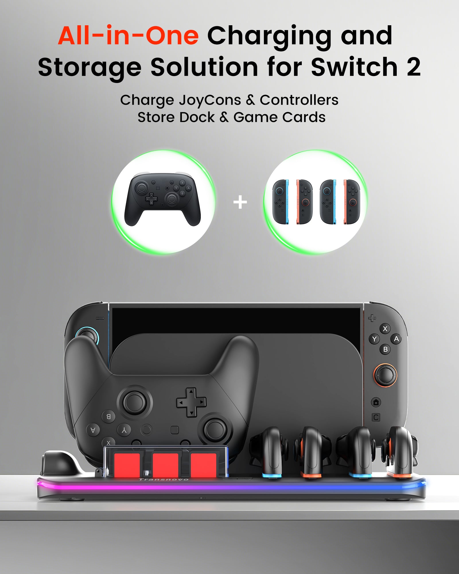 Transnovo Multi-Functional RGB Charging Dock Station for 4 Joy-Con Controller