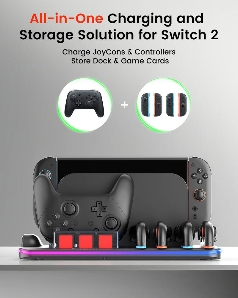 Transnovo Multi-Functional RGB Charging Dock Station for 4 Joy-Con Controller