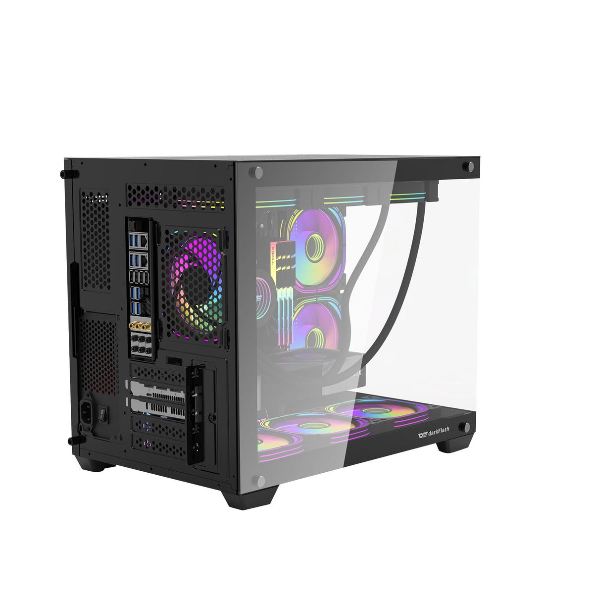 DarkFlash C285MP Exquisite M-ATX PC Case Tempered Glass Panoramic Side Transparent (Black)