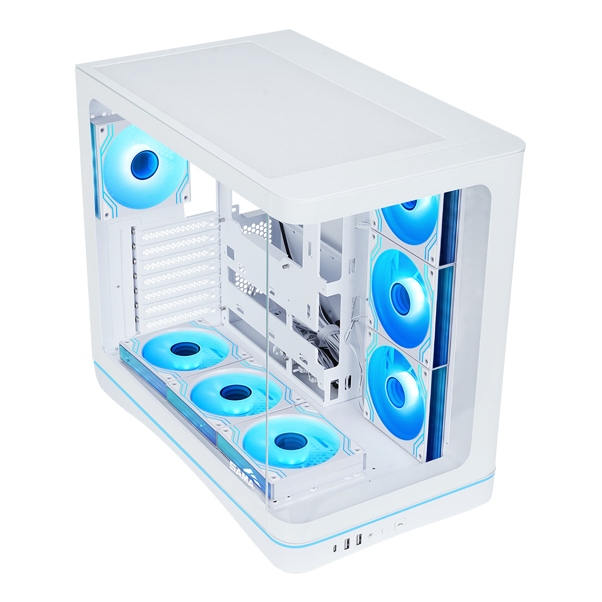 Sama V62 Mid-Tower Curved Panoramic TG Panel PC Case with 7x Pre-Installed ARGB Infinity Fans (Black, White) (V62-BKADA7X1-GL, V62-WHADA7X1-GL)