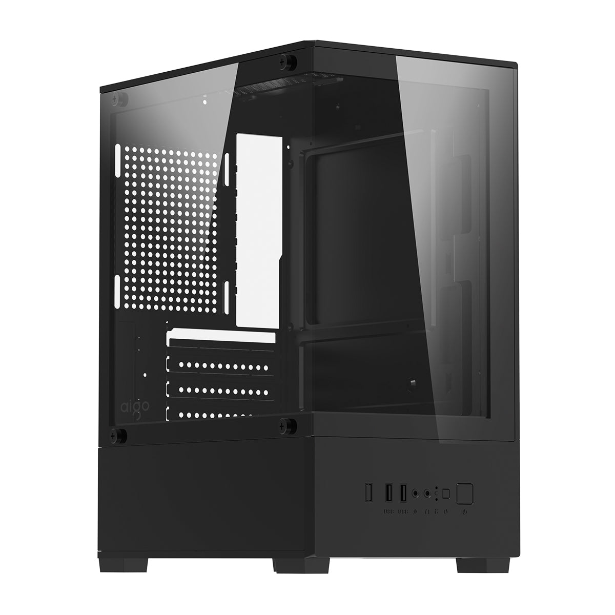 Aigo C196M Standard M-ATX Chassis Tempered Glass Side Panel with 3xCL12 Fans PC Case
