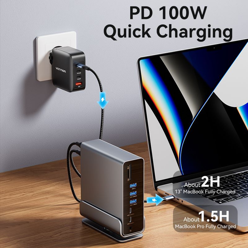 Vention 15-in-1 USB-C MST Docking Station - USB-C to DP + HDMI x 2 + USB 3.2 Gen2 Type-C + USB 3.2 Gen2 Type-A x 2 + USB 3.2 Gen1 Type-C + USB 3.0 + USB 2.0 x 2 + RJ45 + SD + TF + 3.5mm TRRS + PD (TPUH0)