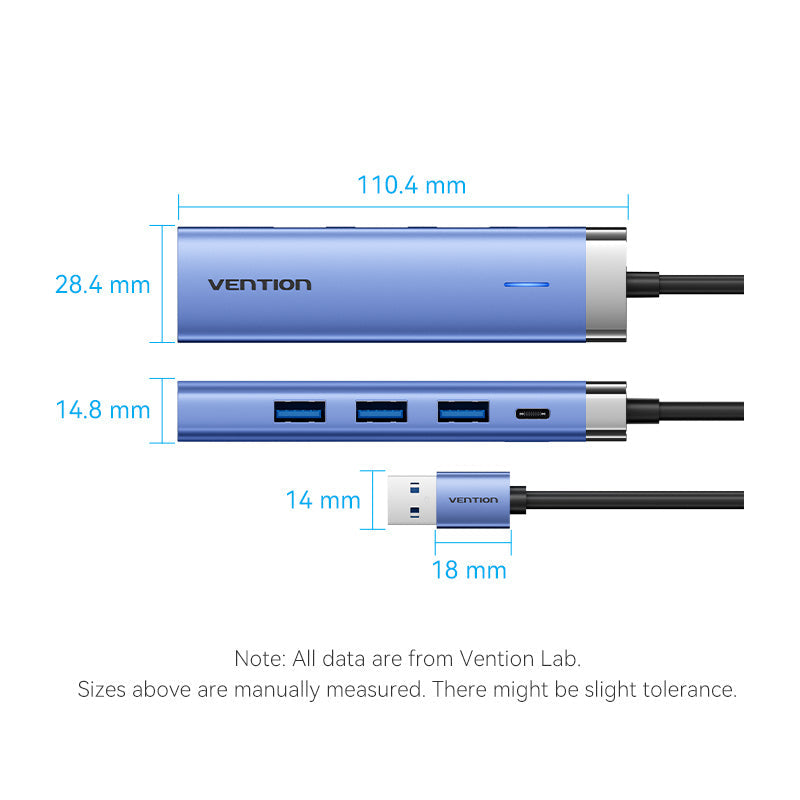 Vention 5-in-1 USB 3.0 Hub - USB-A to USB 3.0 x 3 + RJ45 + USB-C