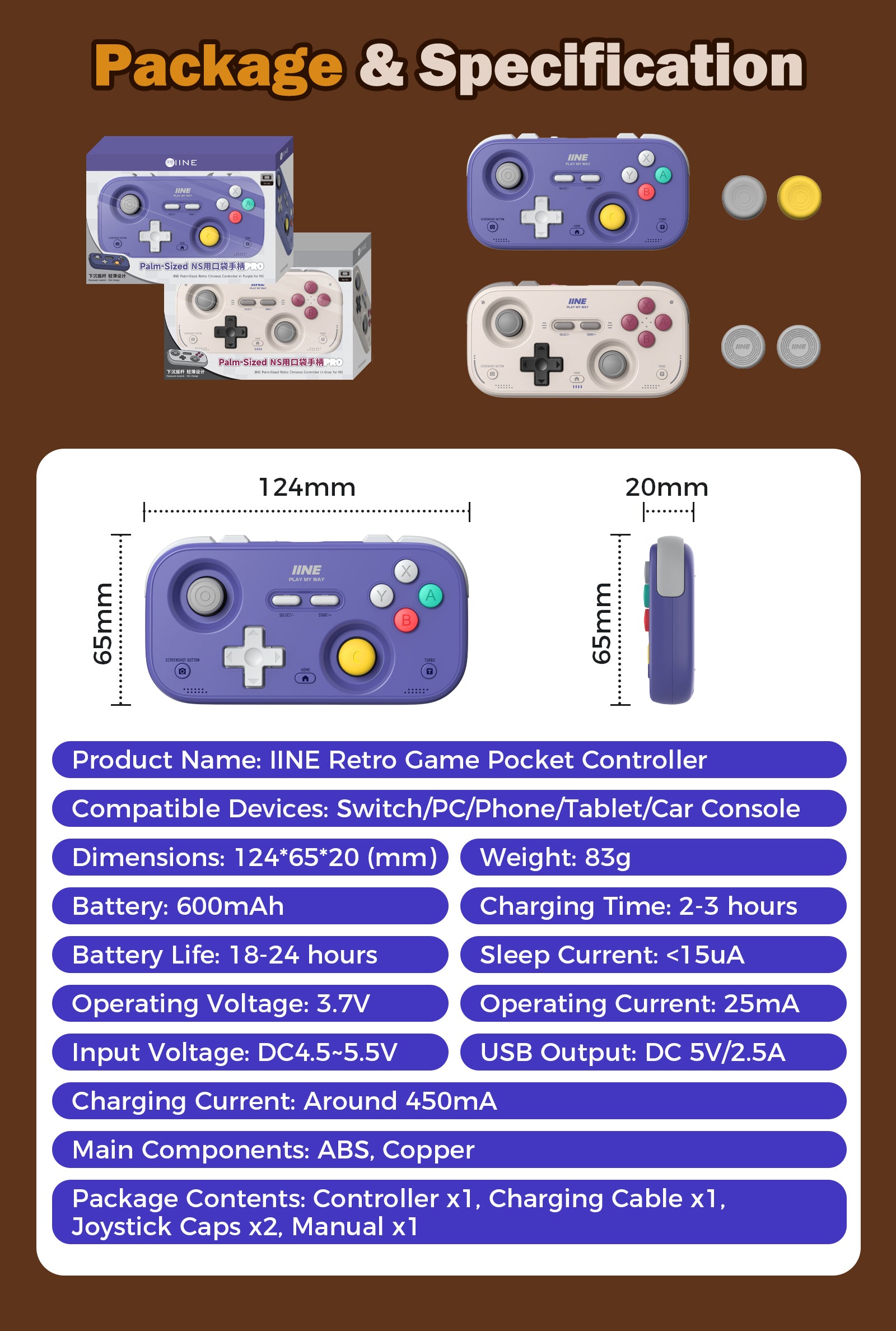 IINE Palm-Sized Retro Chronos Controller for Nintendo Switch