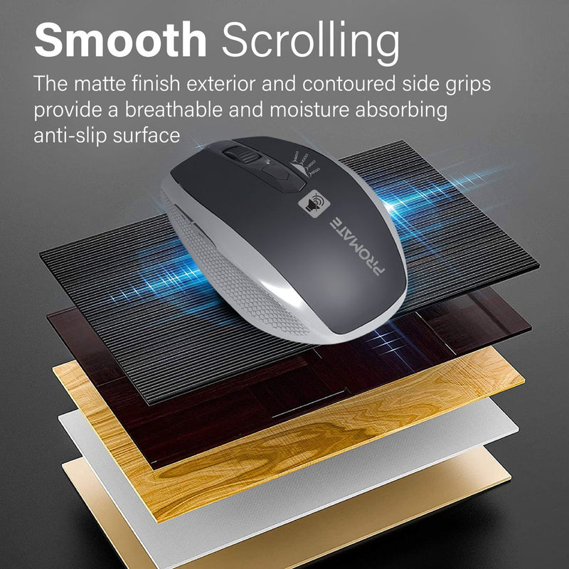 Promate Breeze 1600DPI Silent Switch Streamlined Wireless Mouse (Silver)