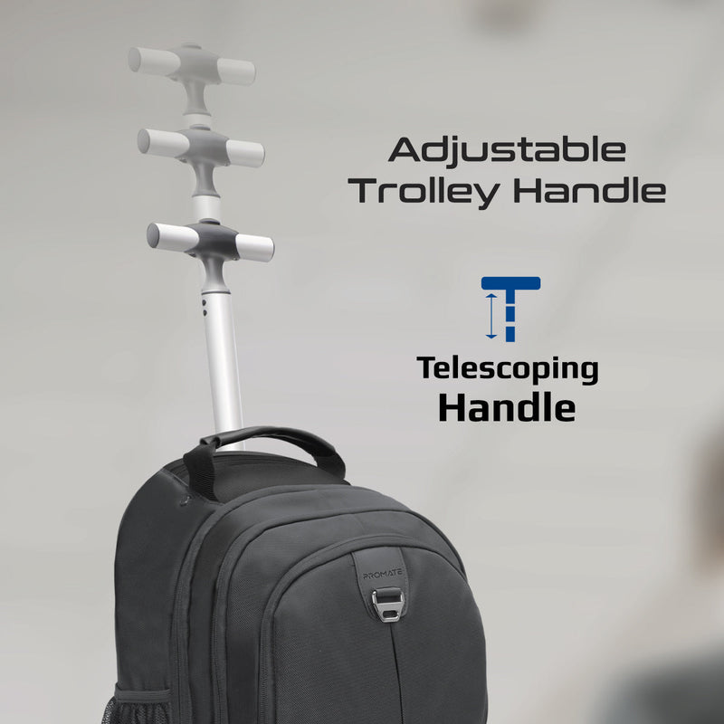 Promate Compact-TR 2-in-1 Large Capacity Trolley Bag Multiple Compartment for 15.6" Laptops