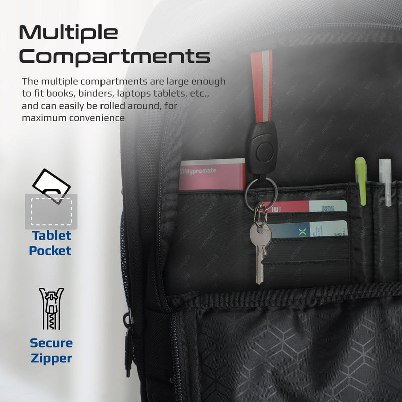 Promate CramPack-TR 2-in-1 15.6" Laptop Trolley Bag Backpack Large Multiple Compartments