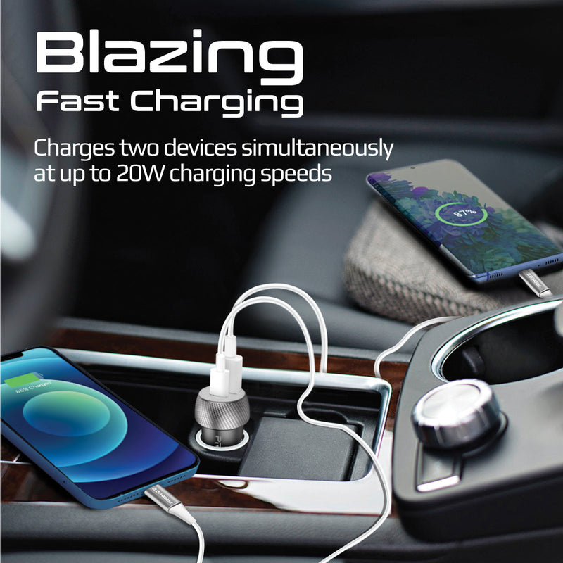 Promate DriveGear-20W 20W USB-C & USB-A Quick Charging Mini Car Charger