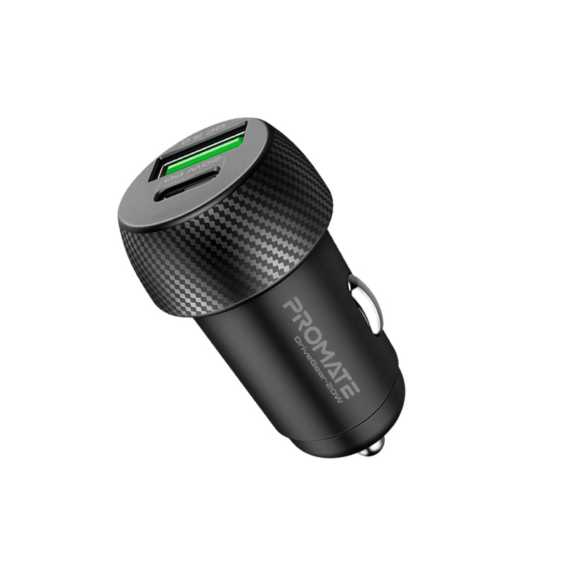 Promate DriveGear-20W 20W USB-C & USB-A Quick Charging Mini Car Charger