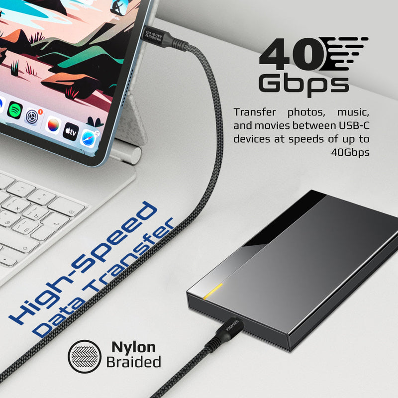 Promate PowerBolt240-1M 240W 40Gbps Thunderbolt 3 100cm Super Speed Fast Charging USB-C Cable
