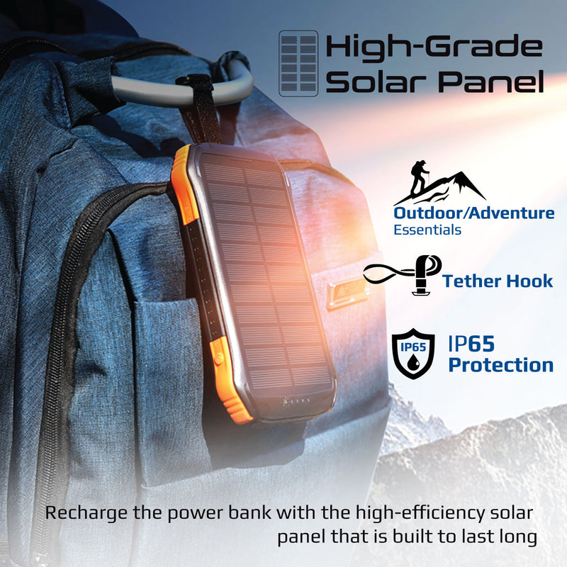 Promate SolarTank-10PDQI 10000mAH 20W Wireless Charging Rugged Ecolight Solar 5-in-1 Power Bank